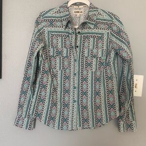 Rank 45 Pearl Snap Shirt Trendy Aztec Button Down Shirt - Multicolor Rodeo Small